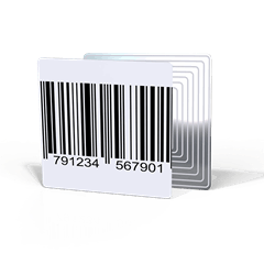Étiquettes antivol RF 4×4 à faux code-barres avec circuit visible — ARFE-44D08200BC