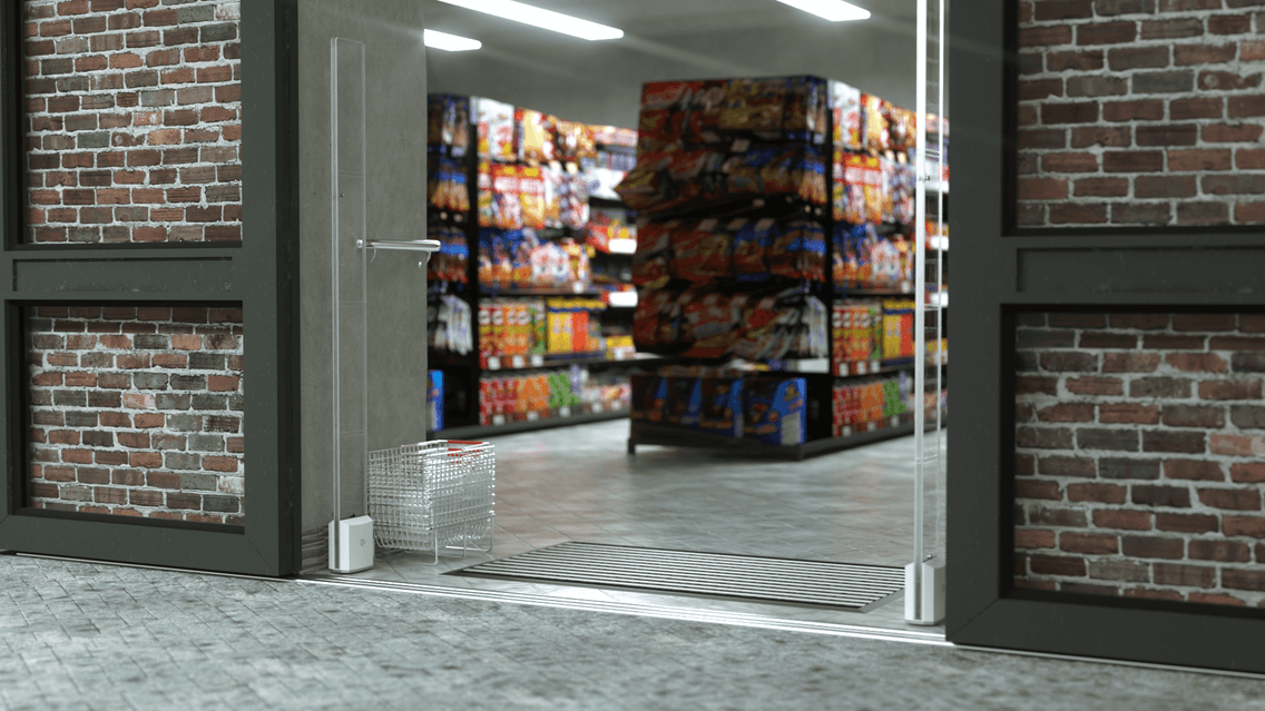 Portiques antivol RF Evolve G40 Checkpoint installés à l’entrée d’un magasin